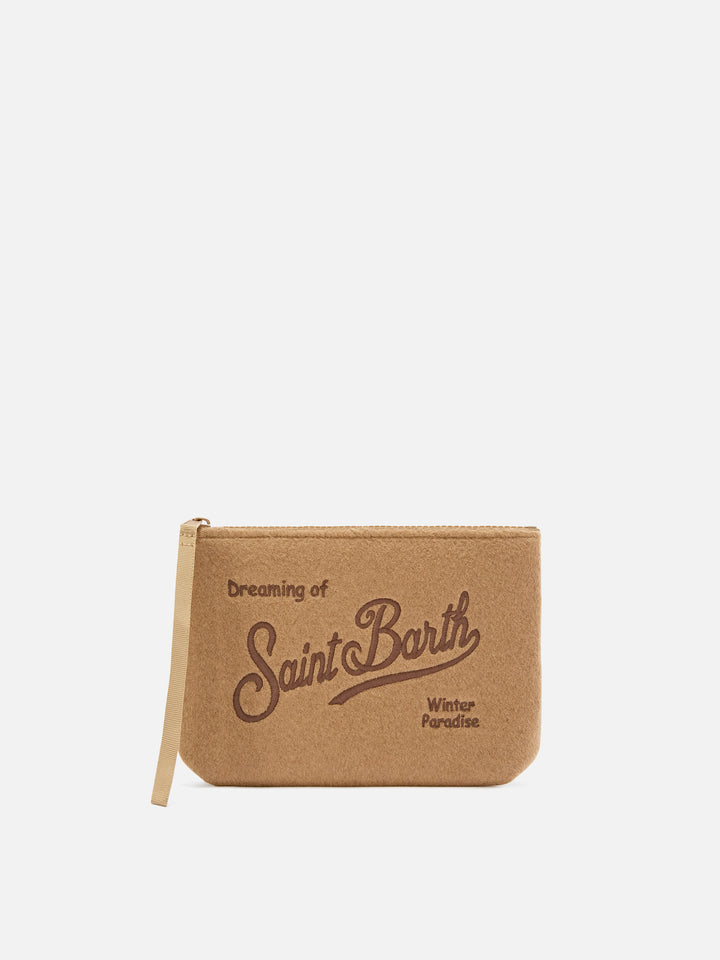 Chapeau en feutre Beige Aline pochette avec broderie logo 