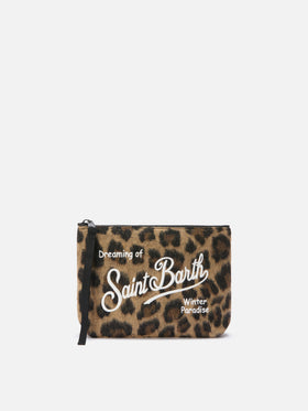 Aline Felt Pouch in leopard wool blend