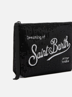 Pochette Aline Velvet Paillettes nera