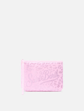 Aline scuba pouch with leopard print and rhinestones embellishment