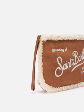 Aline Shearling Pouch in sherpa and camel faux suede