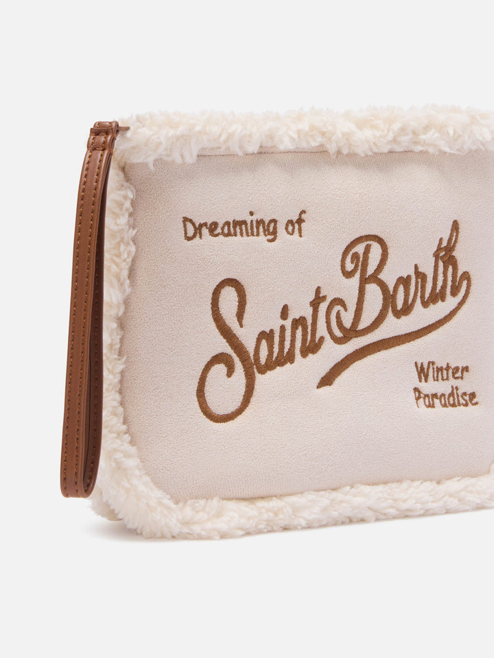 Off white Aline faux shearling pochette with logo embroidery