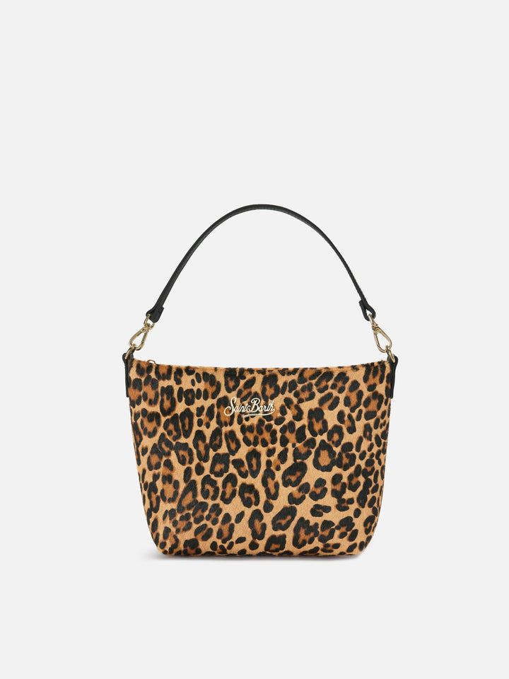 Aline bag in leopard print pony hair with metal logo plaque