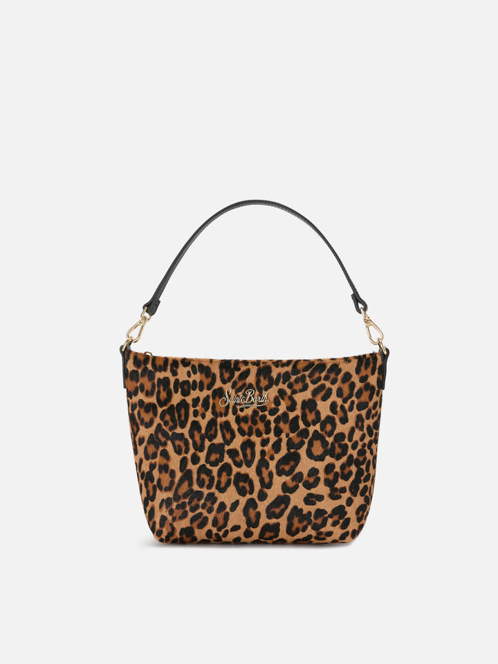 Aline bag in leopard print pony hair with metal logo plaque