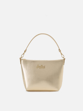 Borsa Aline in pelle laminata oro con placchetta logo
