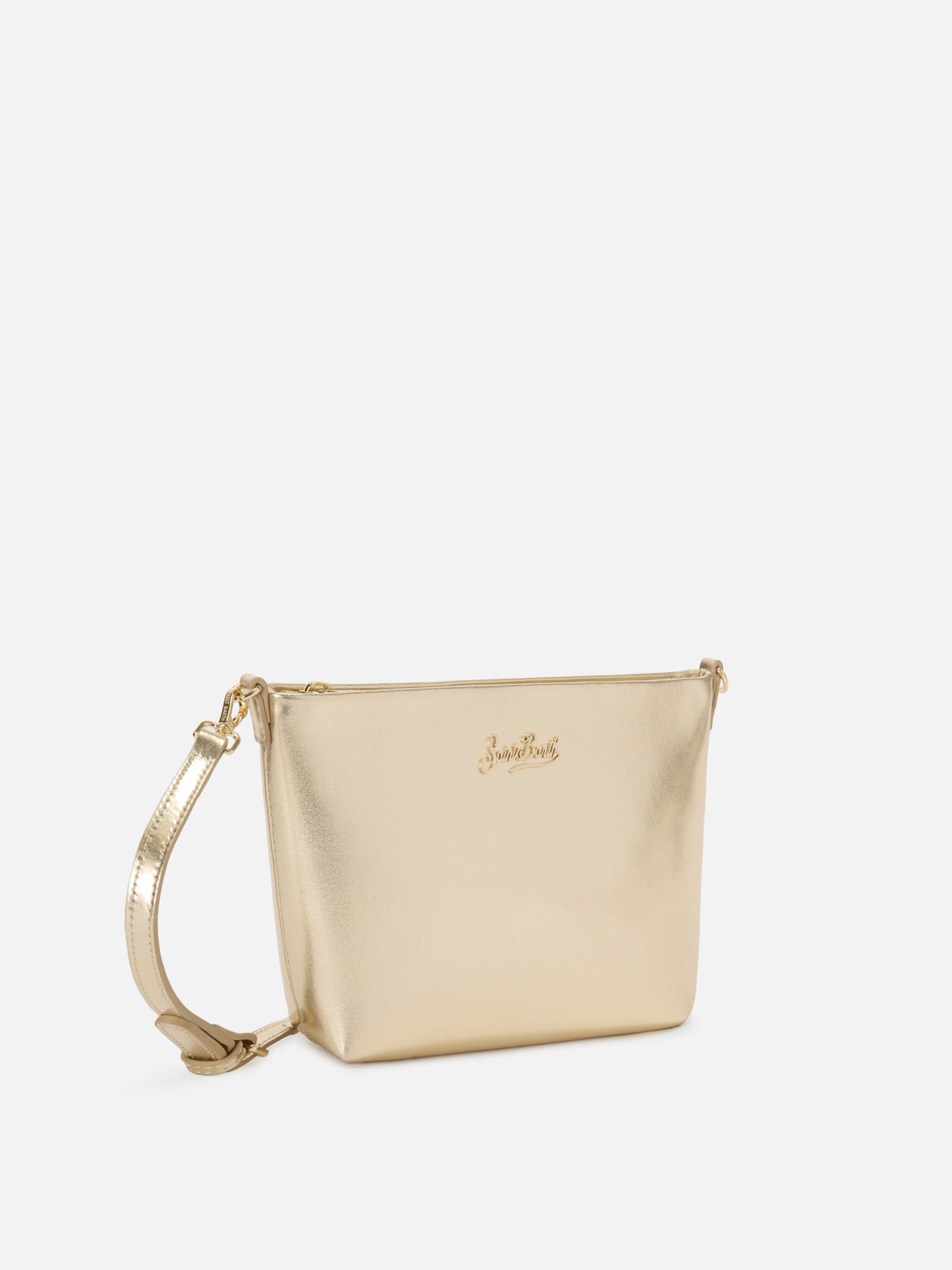 Borsa Aline in pelle laminata oro con placchetta logo