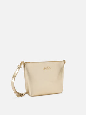 Borsa Aline in pelle laminata oro con placchetta logo