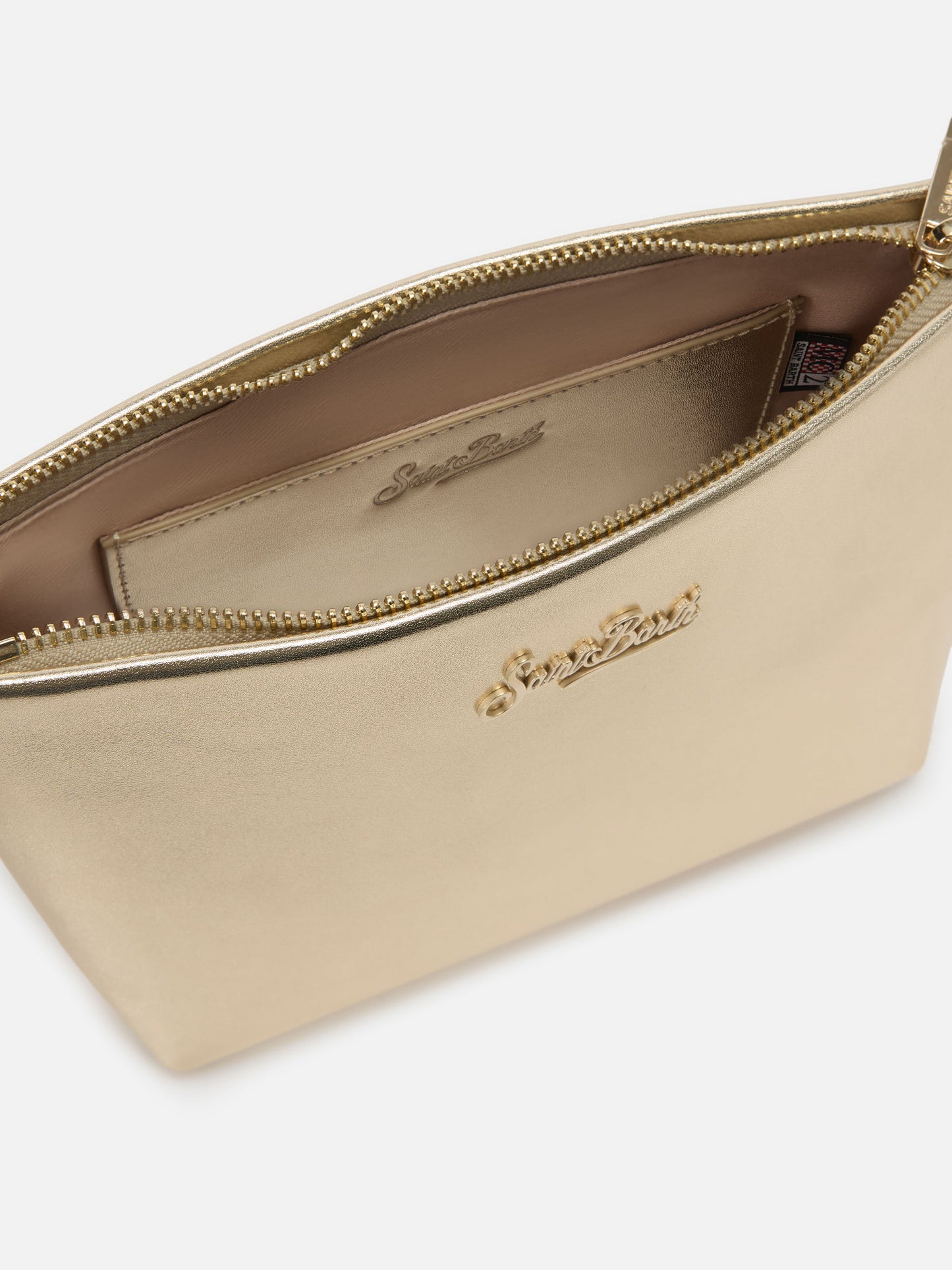 Borsa Aline in pelle laminata oro con placchetta logo