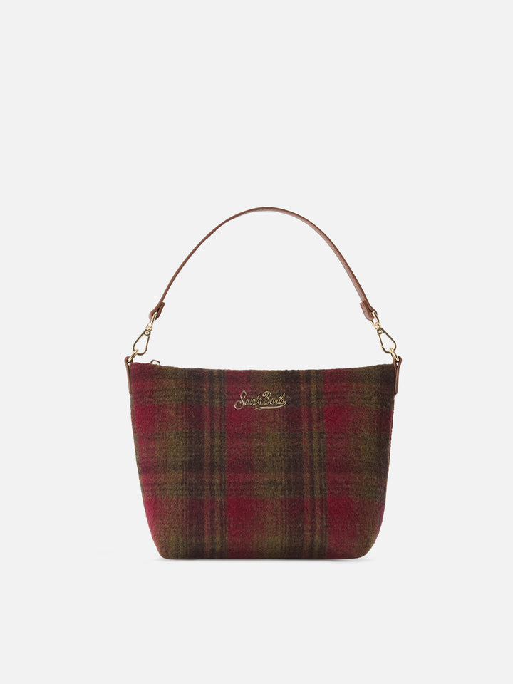Borsa a spalla Aline con motivo tartan e manici in pelle