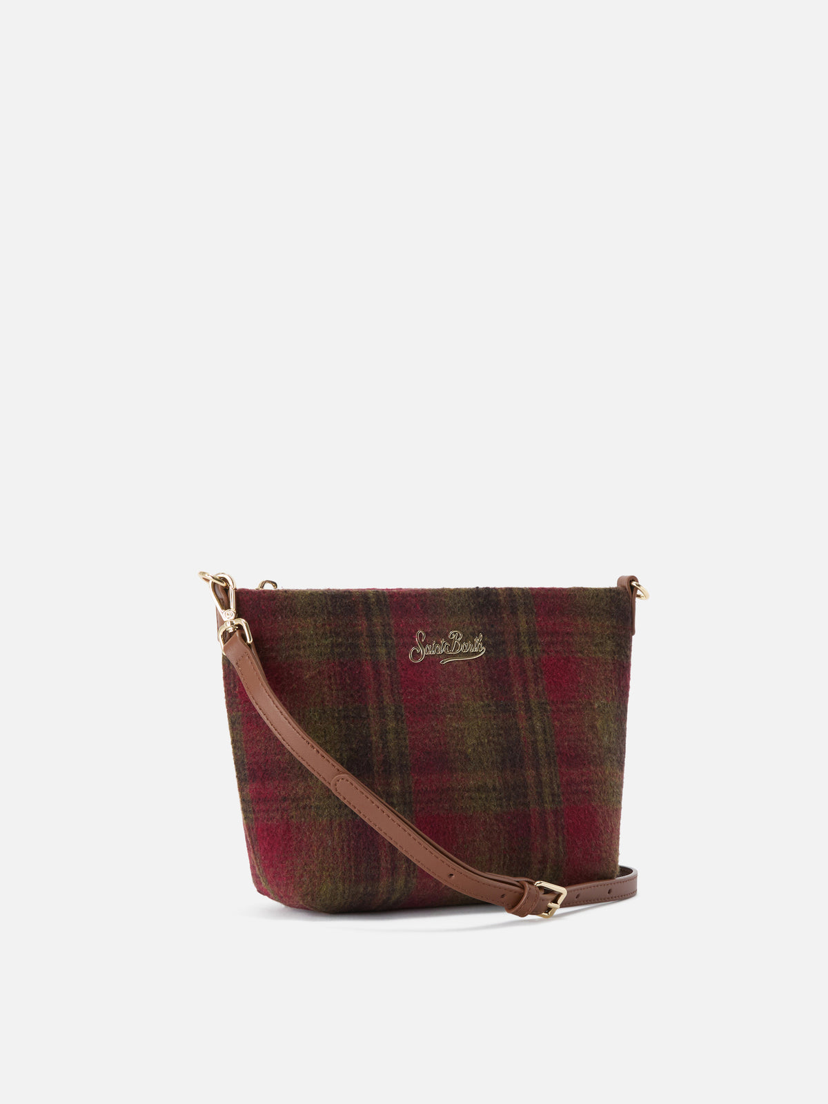 Aline shoulder bag with tartan pattern and leather handles