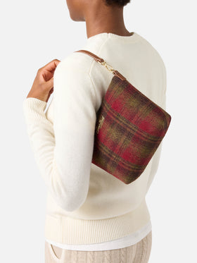 Schultertasche Aline mit Tartanmuster und Ledergriffen 
