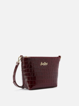 Aline Shoulder Bag in crocodile-print bordeaux leather