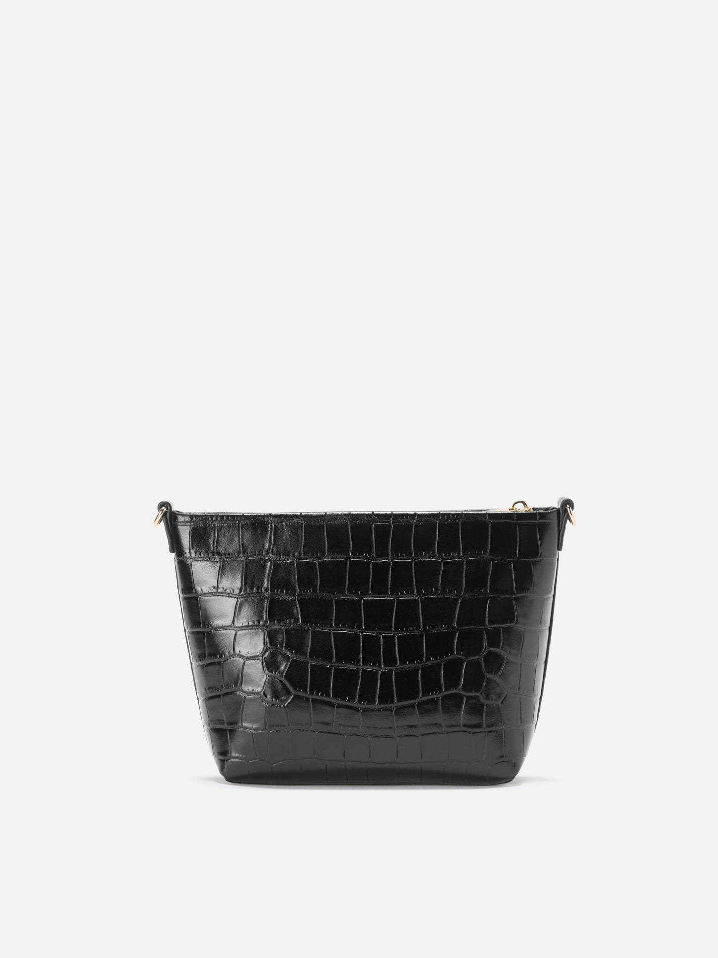 Aline Shoulder Bag in crocodile-print black leather