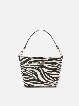 Aline Shoulder Bag in brushed leather and zebra-print calf hair
