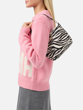 Aline Shoulder Bag in brushed leather and zebra-print calf hair