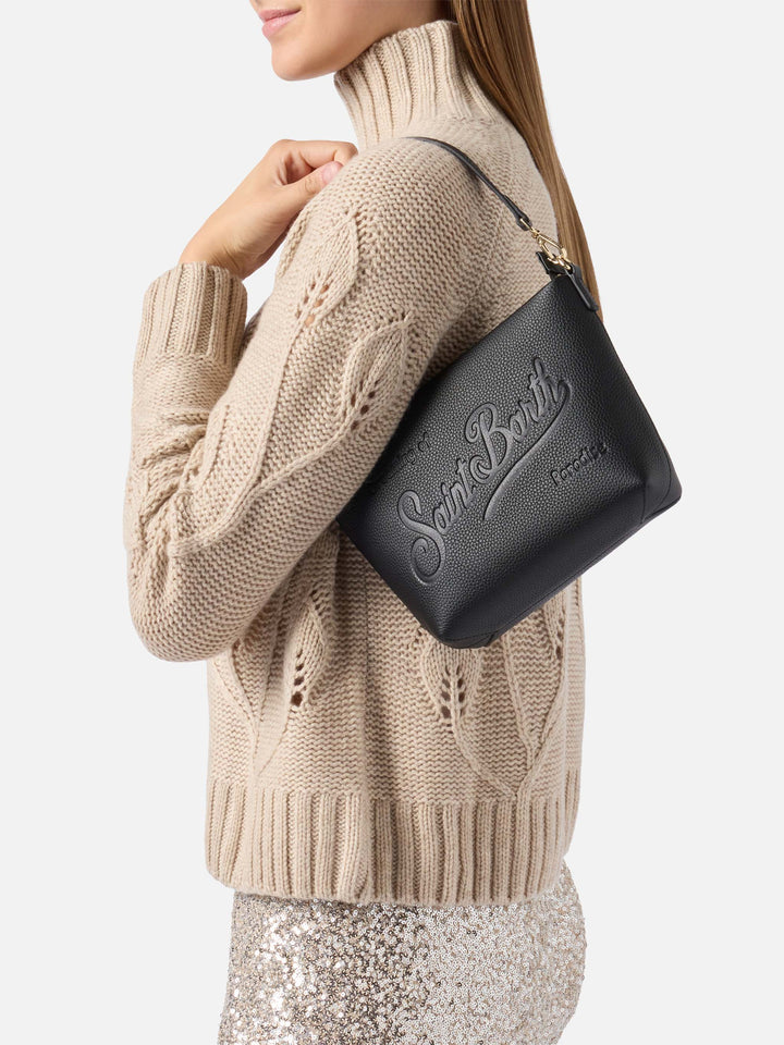 Borsa a spalla Aline Bag in pelle martellata nera