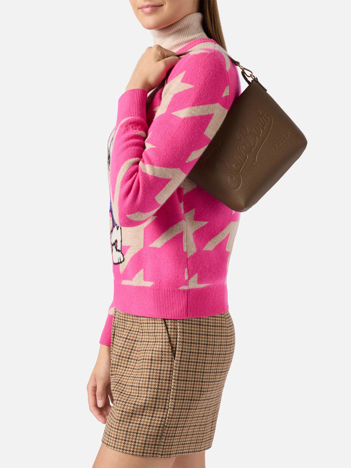 Borsa a spalla Aline Bag in pelle martellata marrone