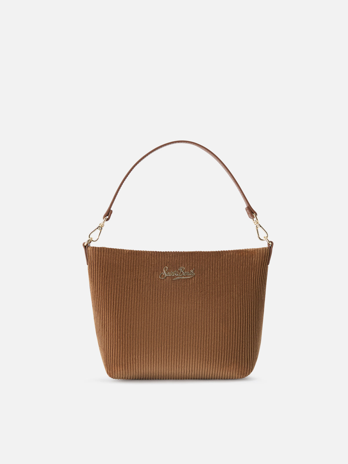 Borsa a spalla Aline marrone in velluto con manici in pelle