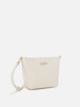 Borsa Aline in pelle liscia bianca con placchetta logo