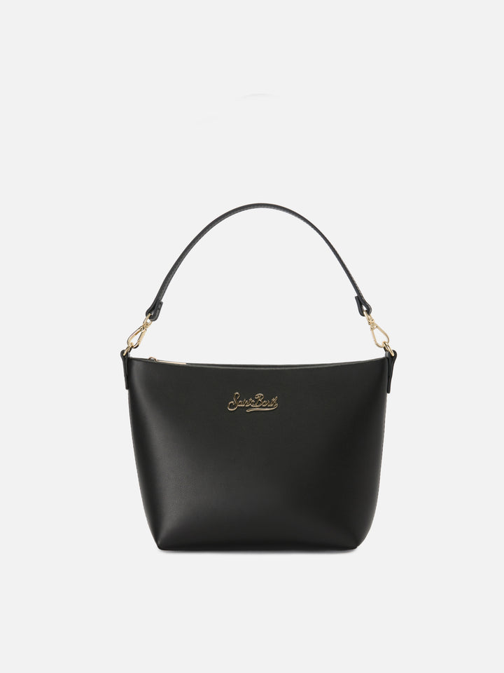 Borsa Aline in pelle liscia nera con placchetta logo
