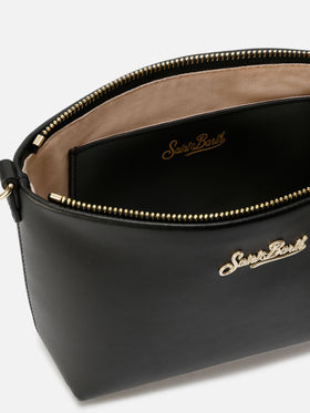 Borsa Aline in pelle liscia nera con placchetta logo