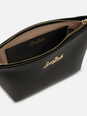 Borsa Aline in pelle liscia nera con placchetta logo