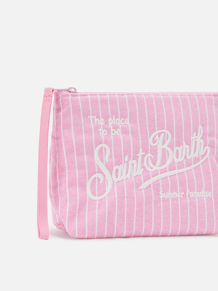 Aline pink striped cotton pouch