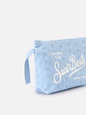 Pochette Aline in cotone sangallo azzurro