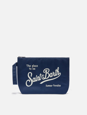 Pochette Aline in nylon blu tinta unita