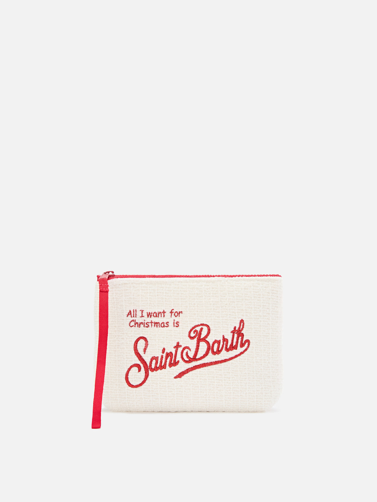 Suéter de punto pochette color off white Aline con bordado Merry Christmas 