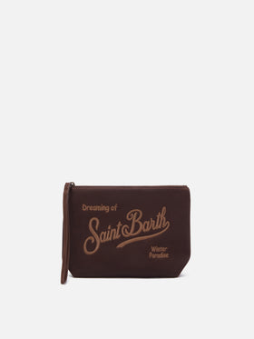 Brown Aline waxed pochette with logo embroidery