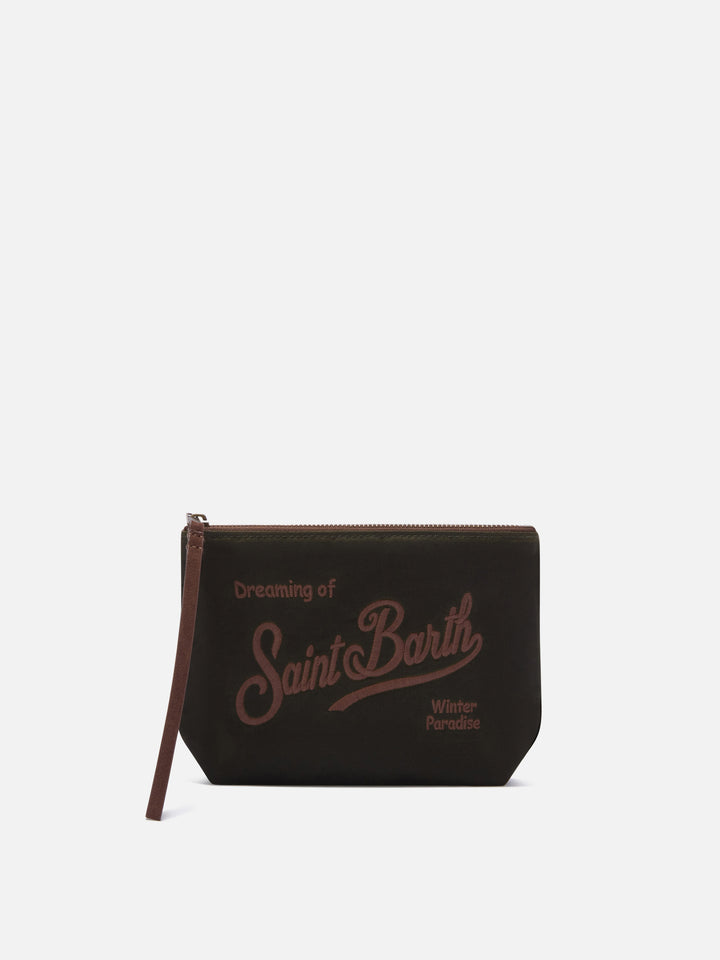Military greenes gewachstes pochette in Aline mit Logostickerei 