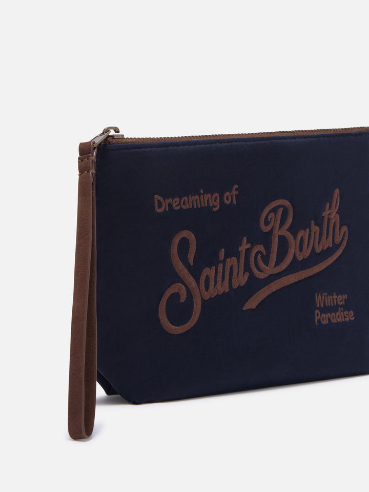 Navy blue Aline waxed pochette with logo embroidery
