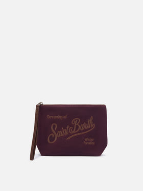 Pochette Aline bordeaux in tessuto cerato con ricamo logo