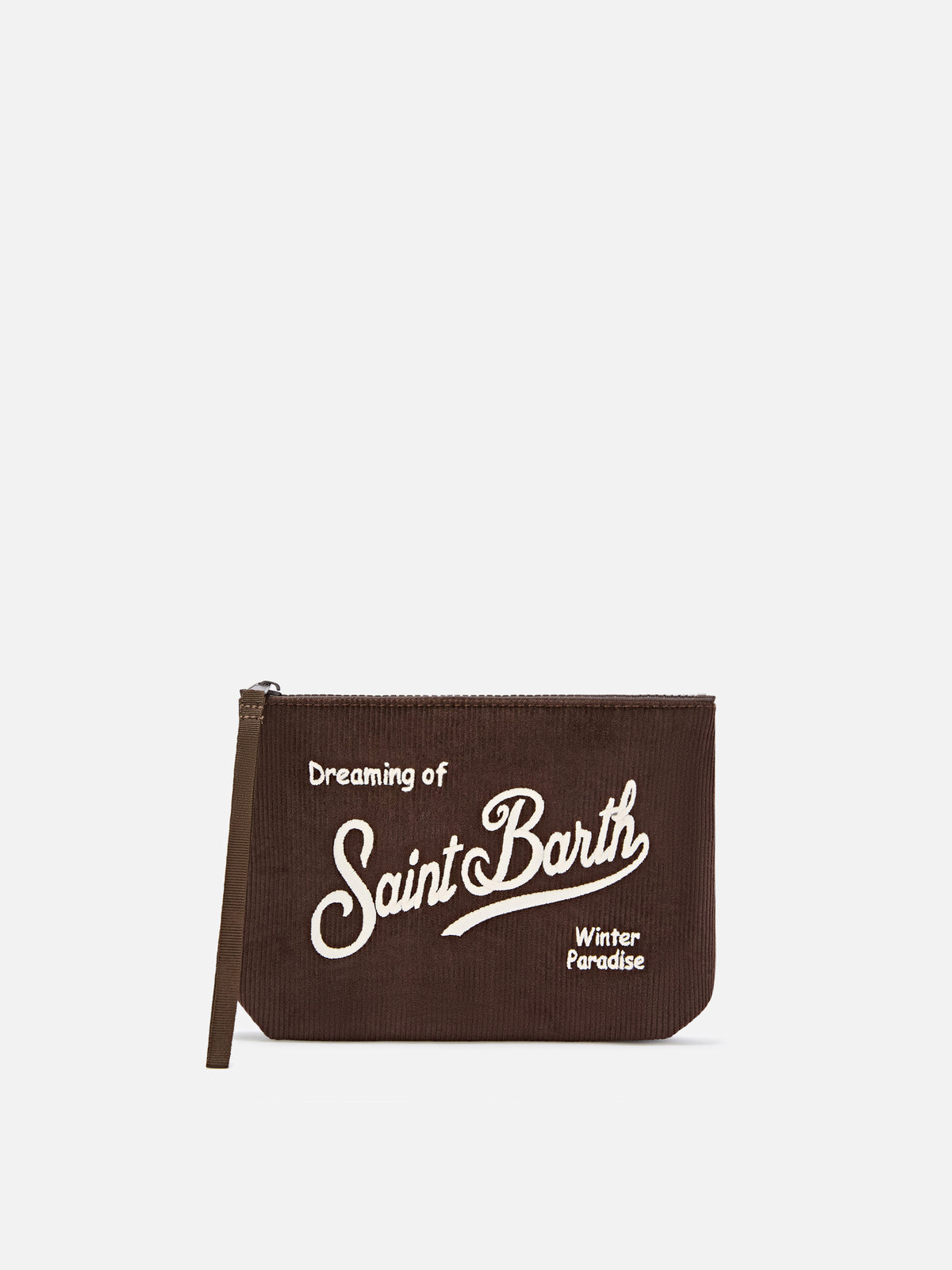 Brown Aline corduroy pochette with logo embroidery