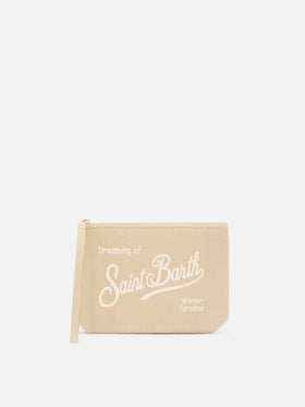 Graue Aline aus Cord pochette mit Logostickerei 