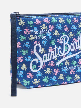 Pochette Aline in scuba blu con stampa polipetti