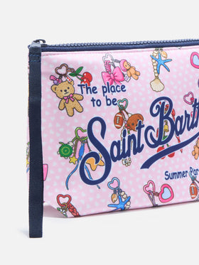 Pochette Aline in scuba rosa con stampa Charms Party