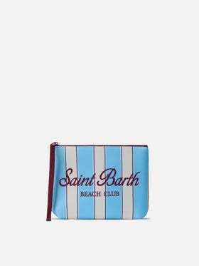 Aline scuba pouch with light blue stripes and Beach Club logo