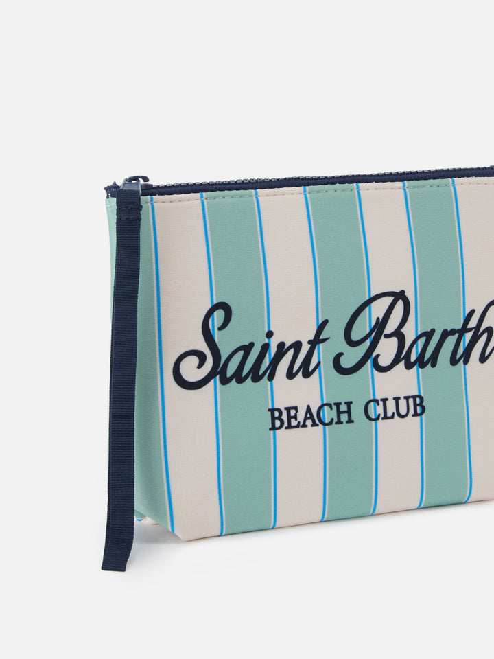 Pochette Aline in scuba a righe verde menta e logo Beach Club