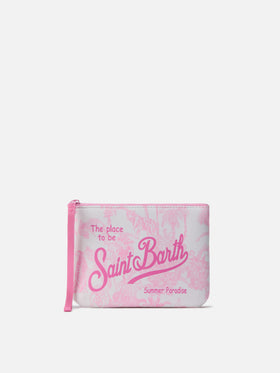 Pochette Aline in scuba con stampa Toile de Jouy rosa