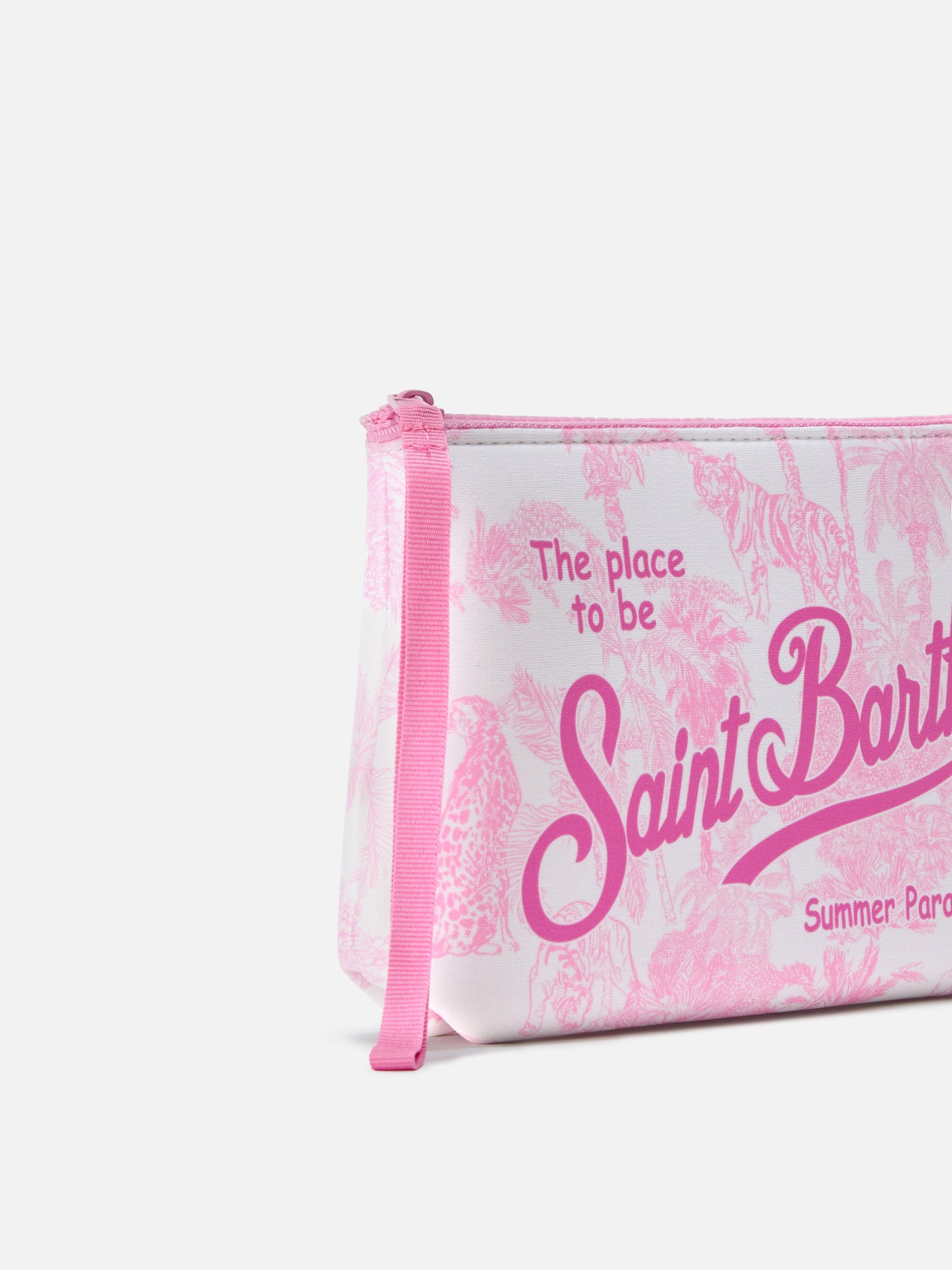 Pochette Aline in scuba con stampa Toile de Jouy rosa
