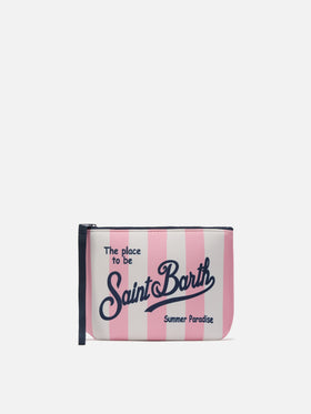 Aline scuba pouch with pink striped print