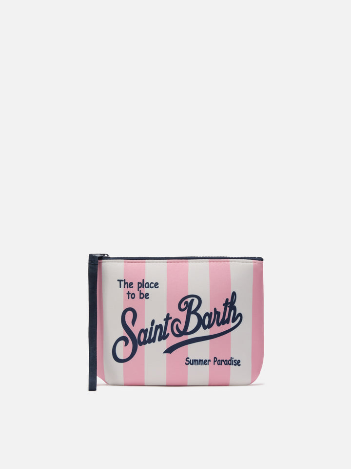 Aline scuba pouch with pink striped print