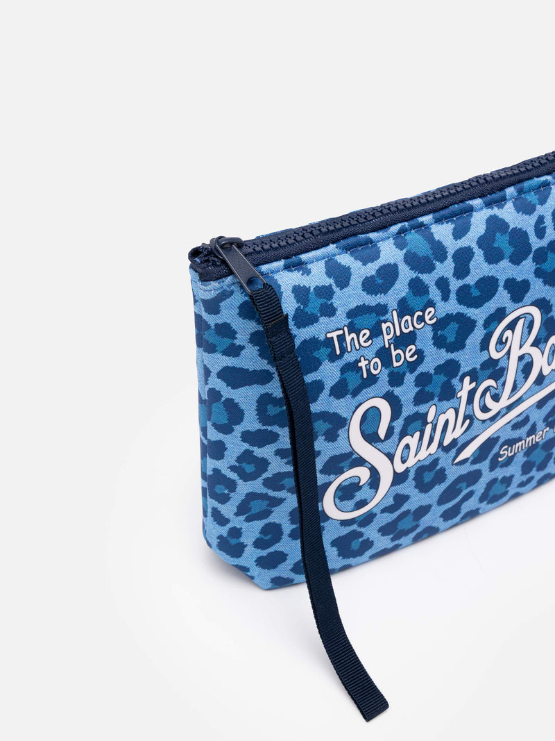 Aline scuba pochette with blue animalier print