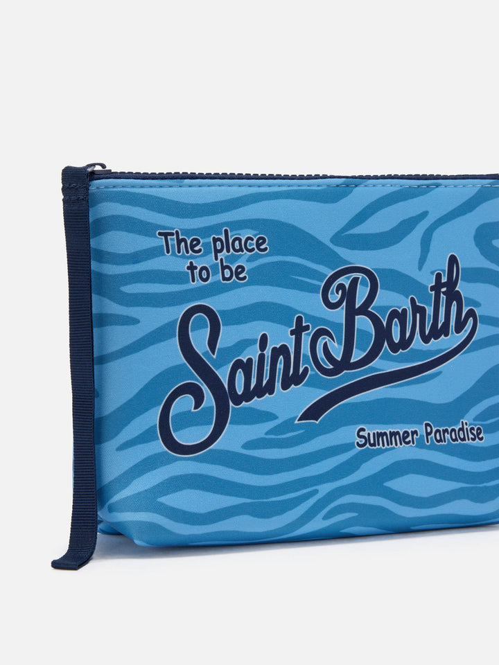 Pochette Aline in scuba con stampa zebrata azzurra