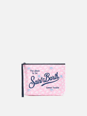 Aline scuba pouch in pink with contrasting turtle print