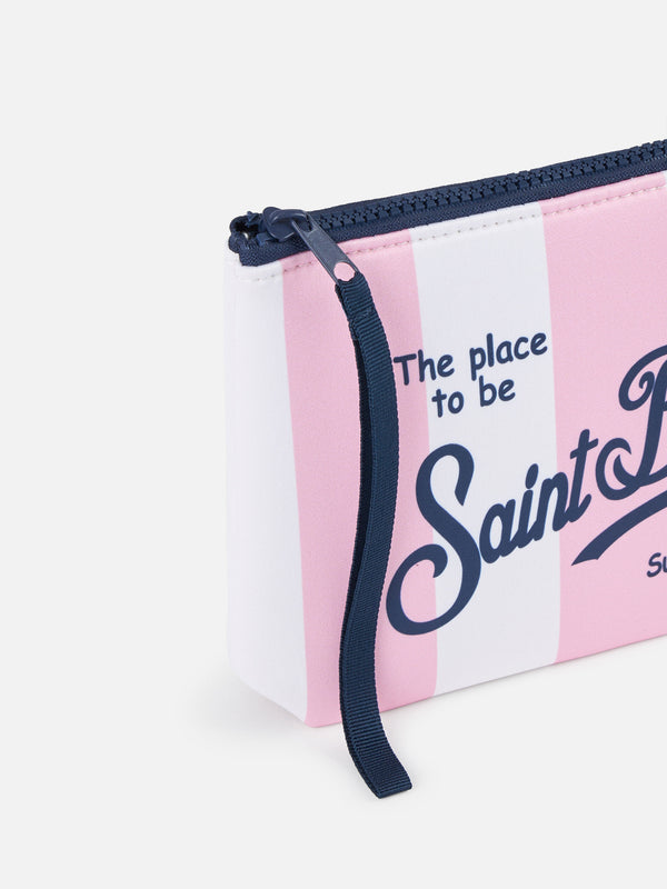 Pink striped scuba pochette Aline