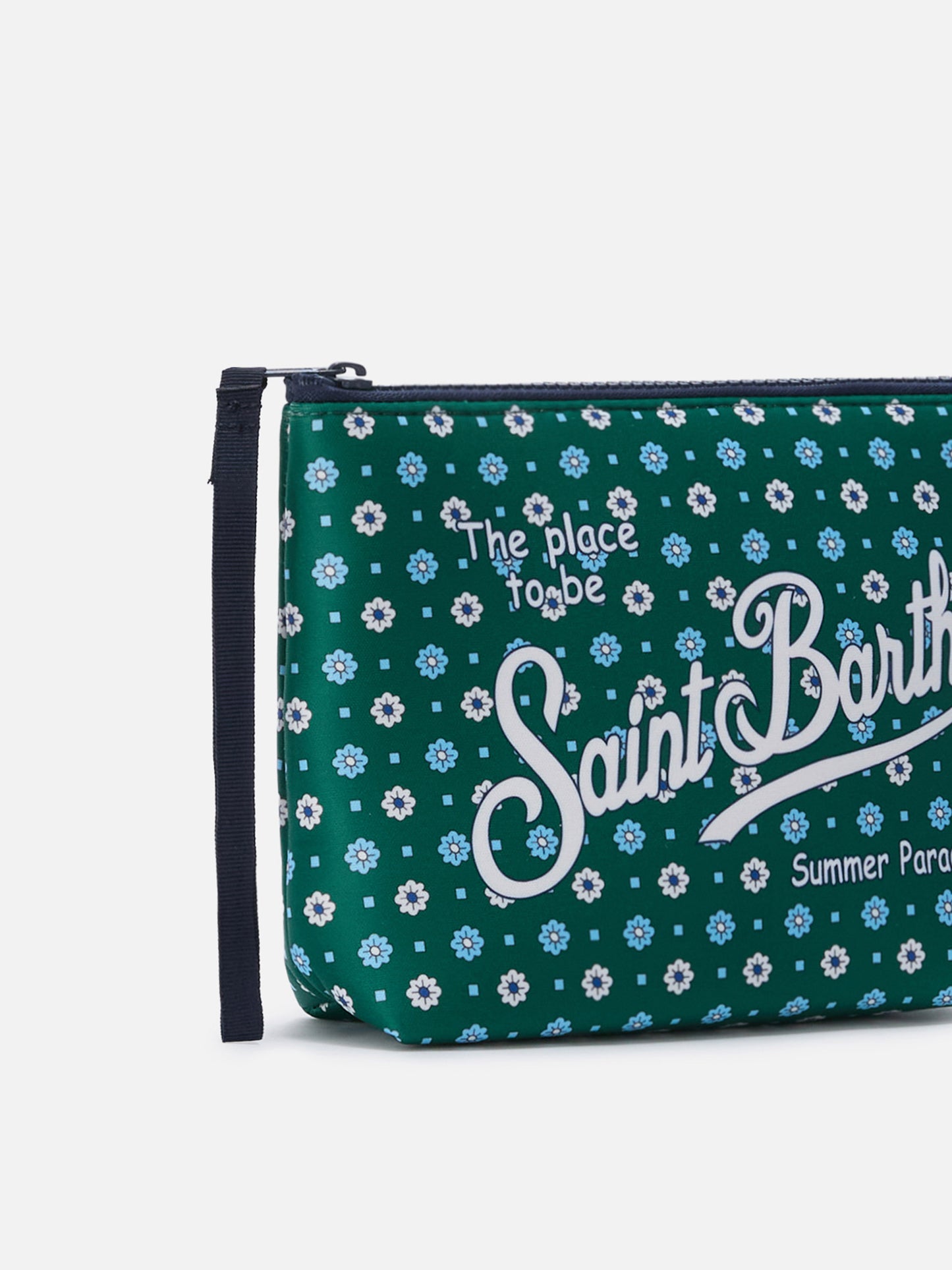 Pochette Aline in scuba verde con stampa a fiori all-over