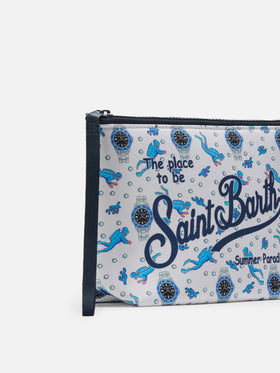 Pochette Aline in scuba con stampa Sub e Orologi